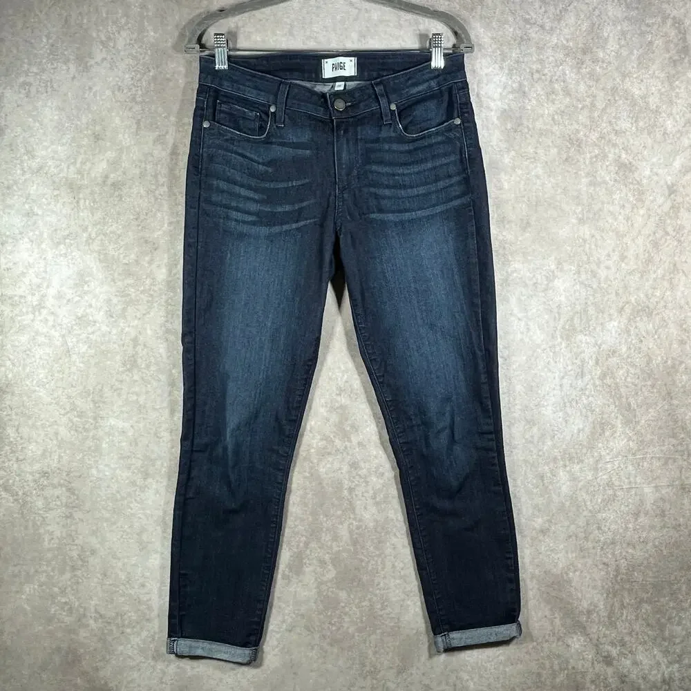Paige Kylie Crop Jeans Womens 28 Blue Dark Wash Denim Cuffed Mid Rise Stretch